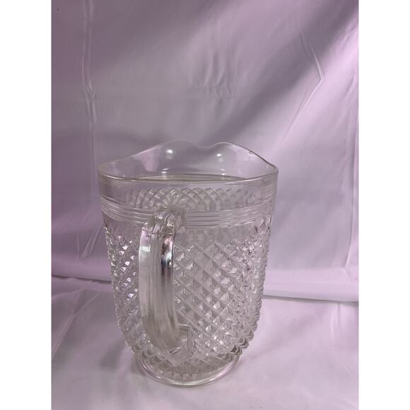 Vintage Crystal Anchor Hocking Miss America Depression Glass Pitcher Diamont Cut - Picture 3 of 12